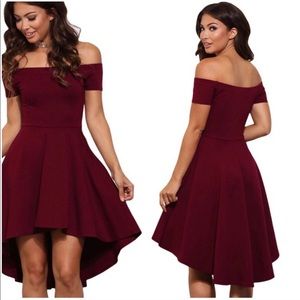 Wine red skater high low dress cute becca